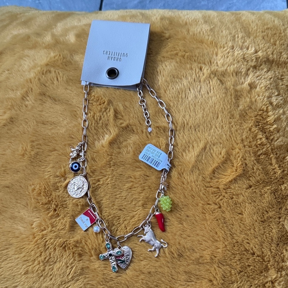 Urban Outfitters Gold Necklace with Colorful Charms